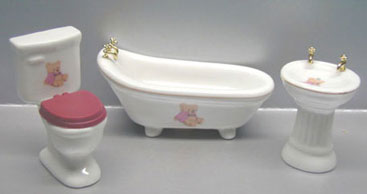 Dollhouse Miniature 3Pc Bear Bath Set